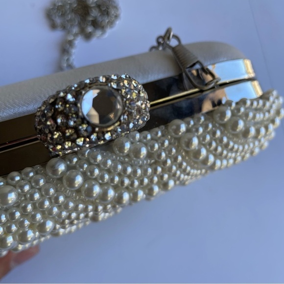Vintage Pearl Purse White Shoulder Bag Elegant Wedding Prom Formal Handbag Small - Picture 9 of 12